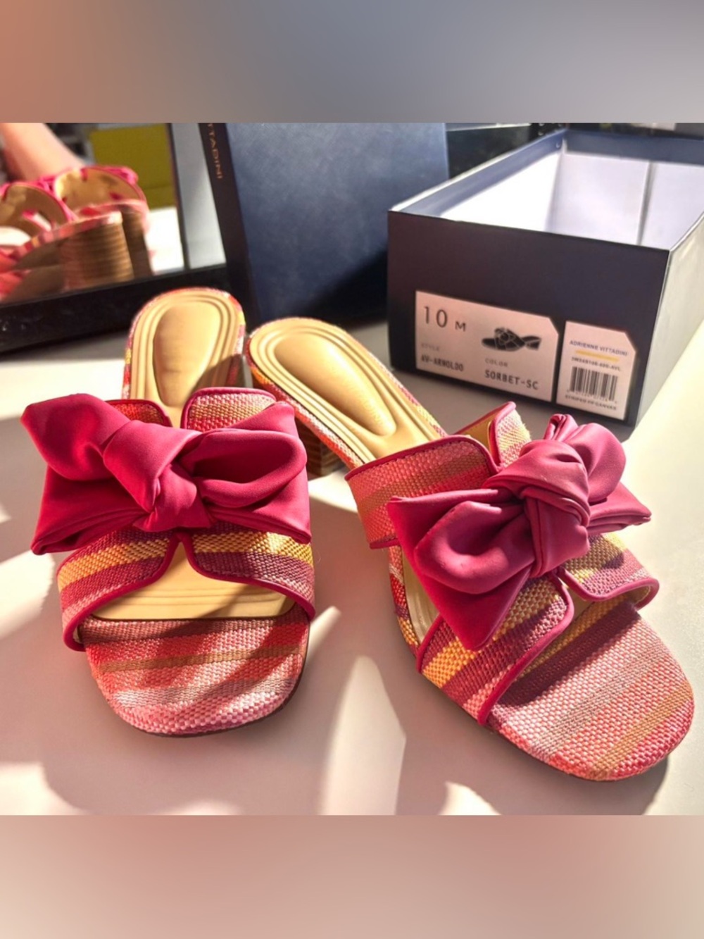 Adrienne Vittadini Pink Woven Bow Slide Mules